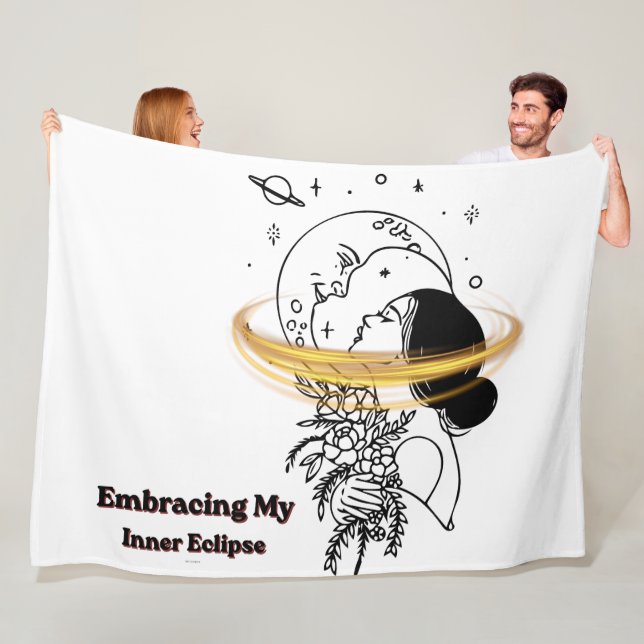 Embracing My Inner Eclipse Celestial Moon Line Art Fleece Blanket (In Situ)