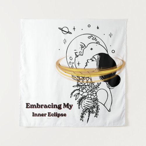 Embracing My Inner Eclipse Celestial Moon Line Art Tapestry