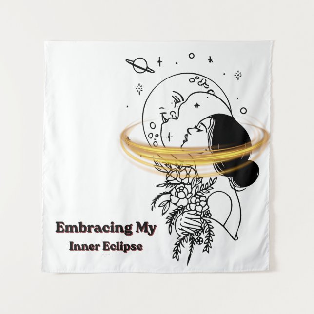 Embracing My Inner Eclipse Celestial Moon Line Art Tapestry (Front)