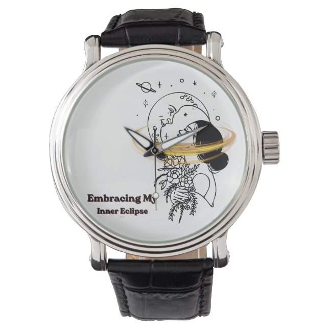 Embracing My Inner Eclipse Celestial Moon Line Art Watch (Front)