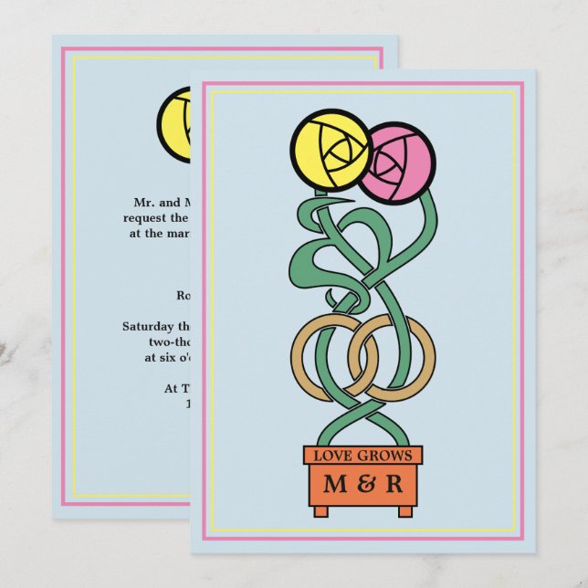 Embracing Roses Art Nouveau Wedding Invitation (Front/Back)