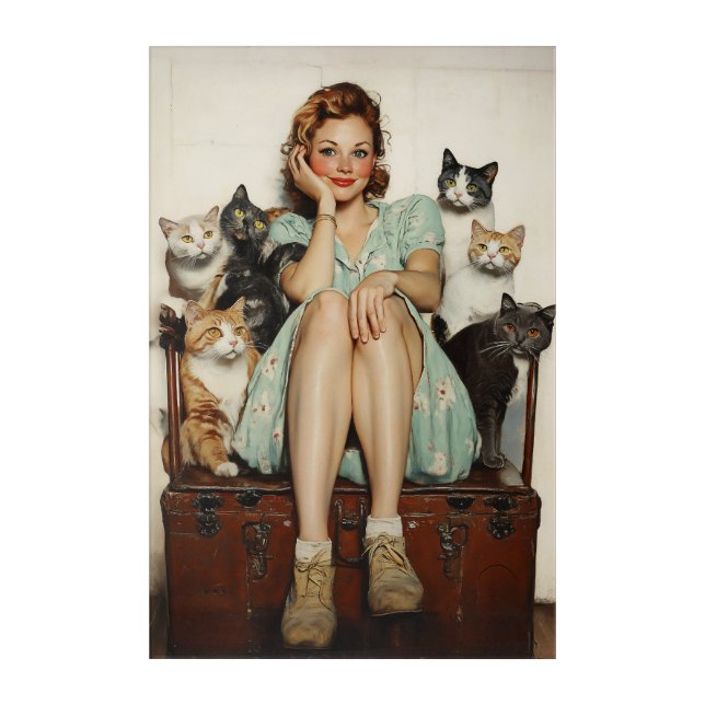 Embracing the Retro Crazy Cat Lady Vibes Acrylic Print (Front)