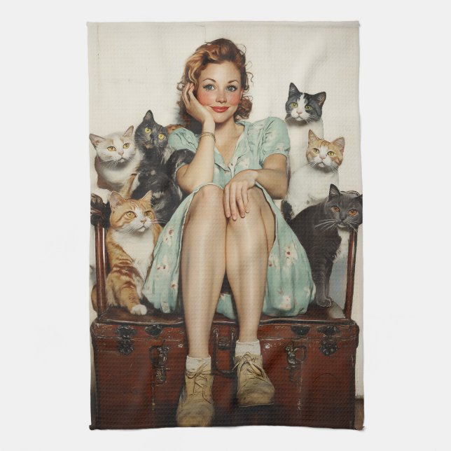 Embracing the Retro Crazy Cat Lady Vibes Kitchen Towel (Vertical)