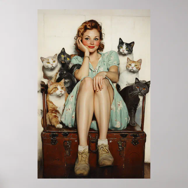 Embracing the Retro Crazy Cat Lady Vibes Poster | Zazzle