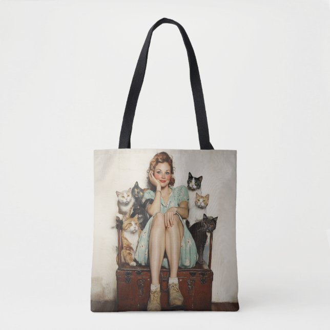 Embracing the Retro Crazy Cat Lady Vibes Tote Bag (Front)