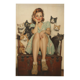 Embracing the Retro Crazy Cat Lady Vibes Wood Wall Art