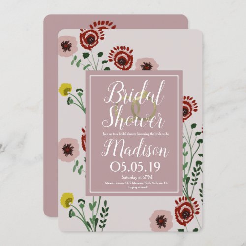 Embroided Floral Bridal Shower Vintage Foil Rings Invitation