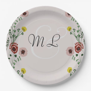 Embroided Wedding Vintage Floral Greenery Botany Paper Plates