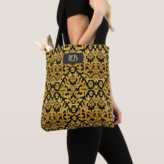 Embroiderd Goldwork Tapestry look to personalize Tote Bag (Close Up)