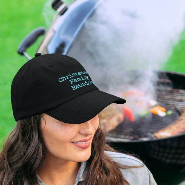Embroidered Aqua Name on Black Family Reunion Cap (Creator Uploaded)
