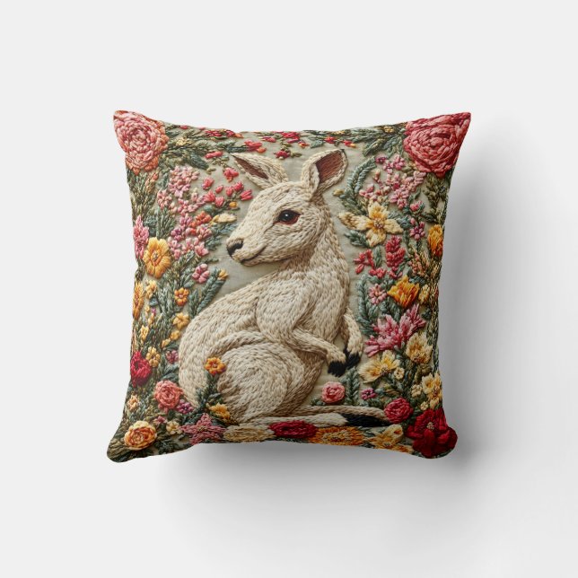 Embroidered Australia’s Kangaroo Throw Pillow (Back)