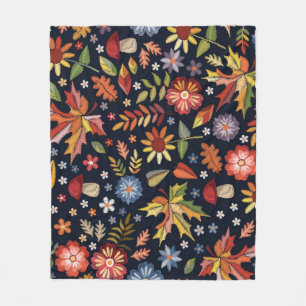 Embroidered Autumn: Colorful Floral Pattern. Fleece Blanket
