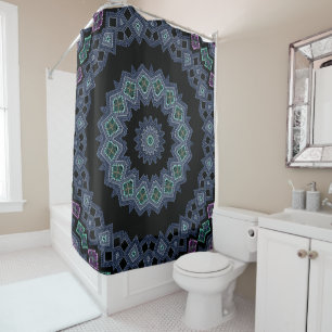 Embroidered beads pattern shower curtain