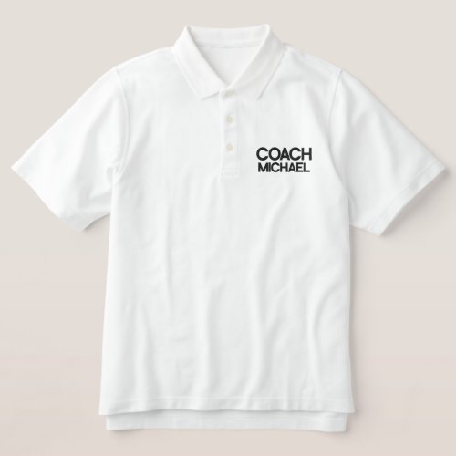 Embroidered Black Text Coach Embroidered Polo Shirt