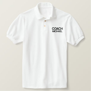 Embroidered Black Text Coach Polo Shirt