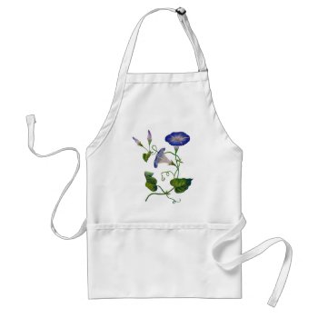 Embroidered Blue Morning Glories Adult Apron by Crewel_Embroidery at Zazzle