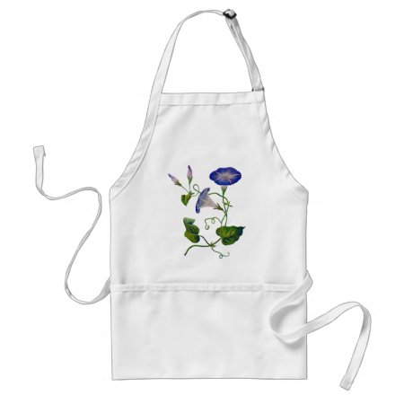 Embroidered Blue Morning Glories Adult Apron