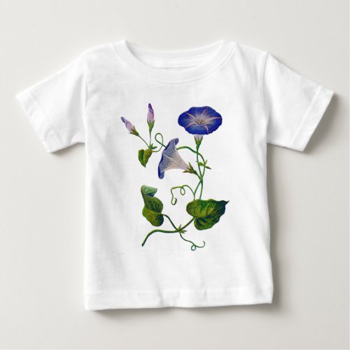 Embroidered Blue Morning Glories Baby T_Shirt
