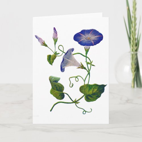 Embroidered Blue Morning Glories Card