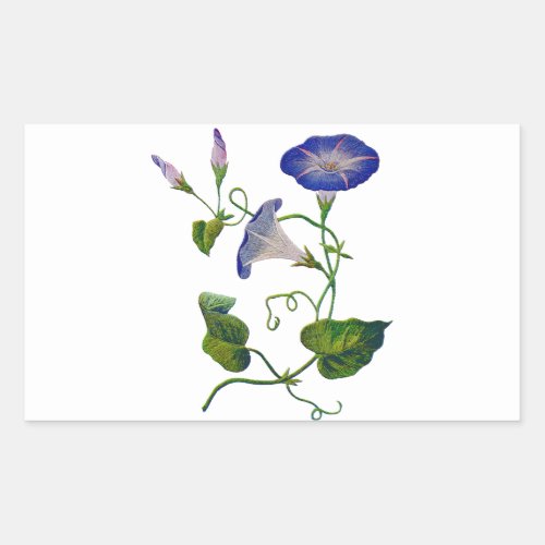 Embroidered Blue Morning Glories Rectangular Sticker