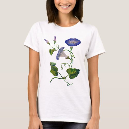 Embroidered Blue Morning Glories T_Shirt