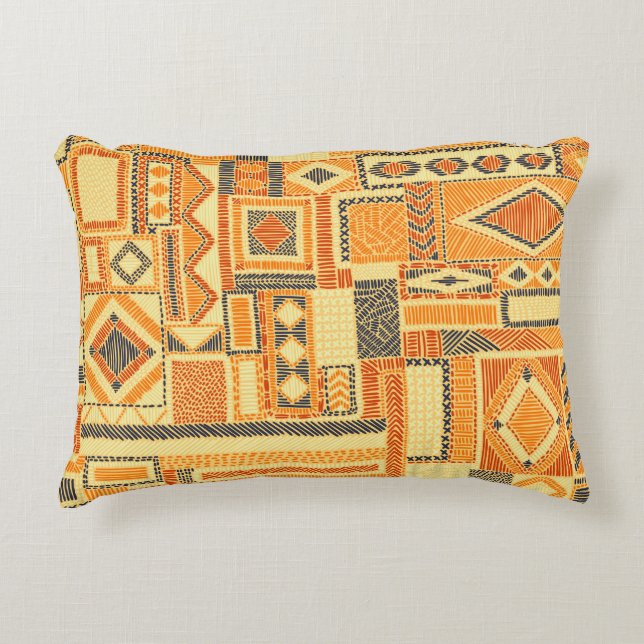 Embroidered Bohemian Patchwork Seamless Pattern Accent Pillow (Front)