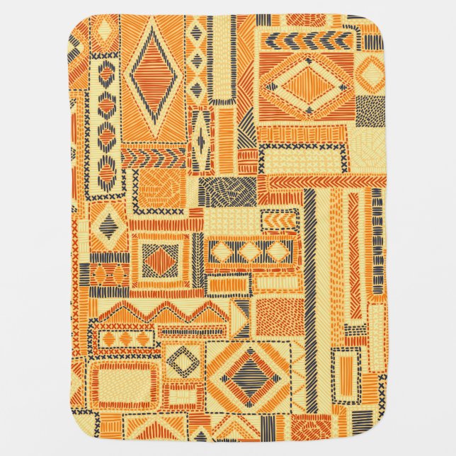 Embroidered Bohemian Patchwork Seamless Pattern Baby Blanket (Front)