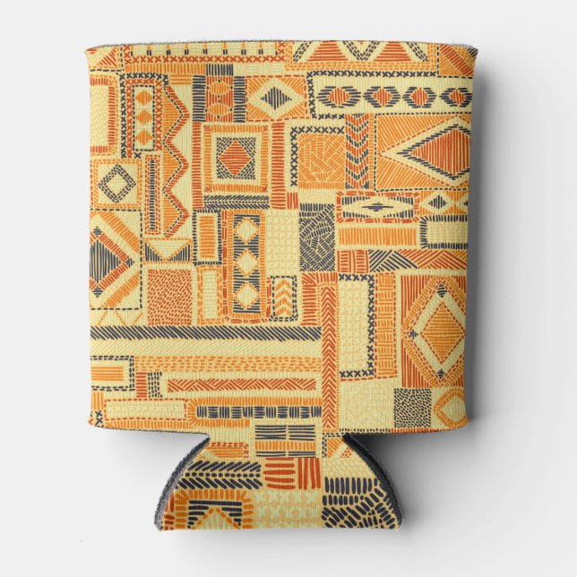 Embroidered Bohemian Patchwork Seamless Pattern Can Cooler (Front)