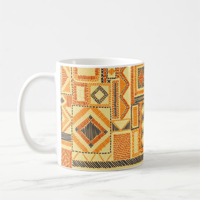 Embroidered Bohemian Patchwork Seamless Pattern Coffee Mug (Left)