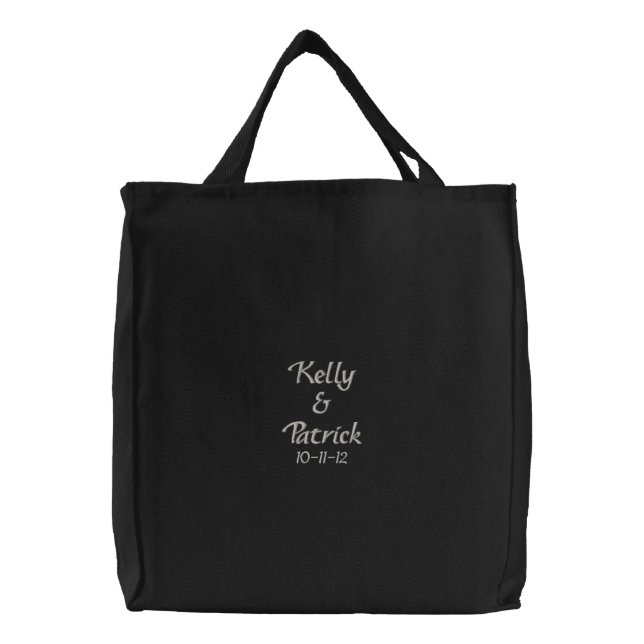 Embroidered Bride/ Groom Names & Date Wedding Tote (Front)