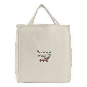 Embroidered Bride's Maid Tote Bag With Red Roses