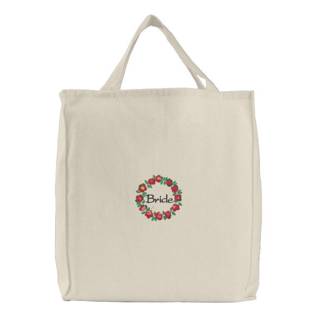 Embroidered Bride's Tote Bag With Flower Ring (Front)
