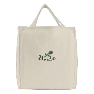 Embroidered Bride's Tote Bag With Rose Bud