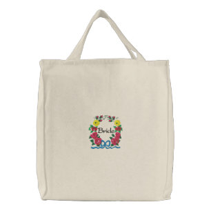 Embroidered Bride's Tote Bag With Roses