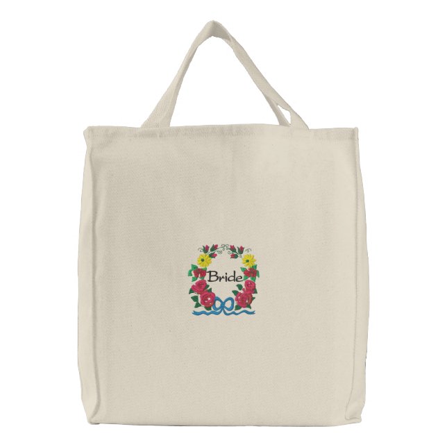 Embroidered Bride's Tote Bag With Roses (Front)