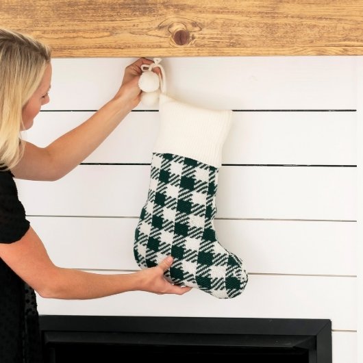 Embroidered Buffalo Plaid Christmas Stockings (Front)