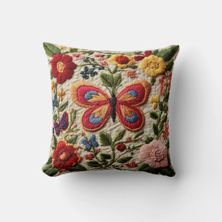 Embroidered Butterfly Throw Pillow