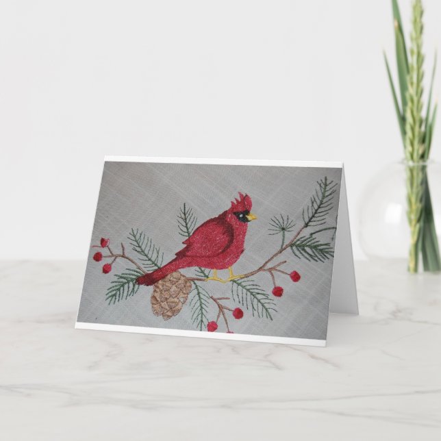 Embroidered Cardinal Holiday Card (Front)