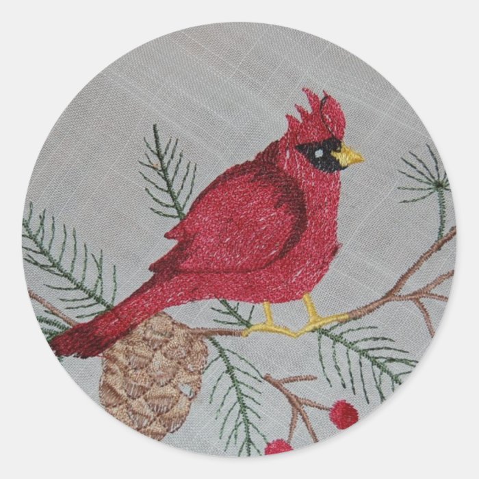 Embroidered Cardinal Round Stickers