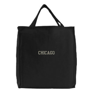 Embroidered Chicago Tote Bag Black
