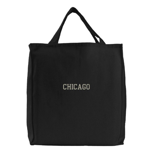 Embroidered Chicago Tote Bag Black (Front)