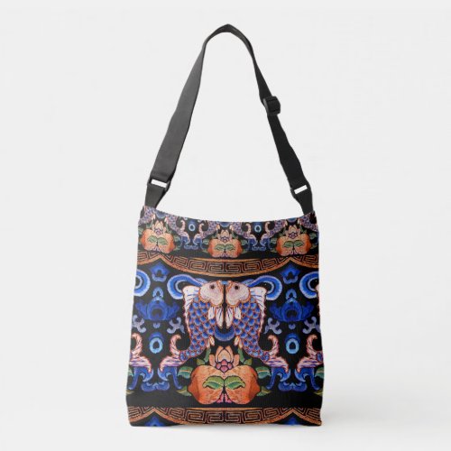 Embroidered Chinese Fish Design Crossbody Bag