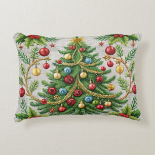 Embroidered Christmas Throw Pillow Festive Holidy