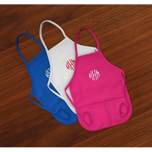 Embroidered Circle Monogram Children's Apron (Front)