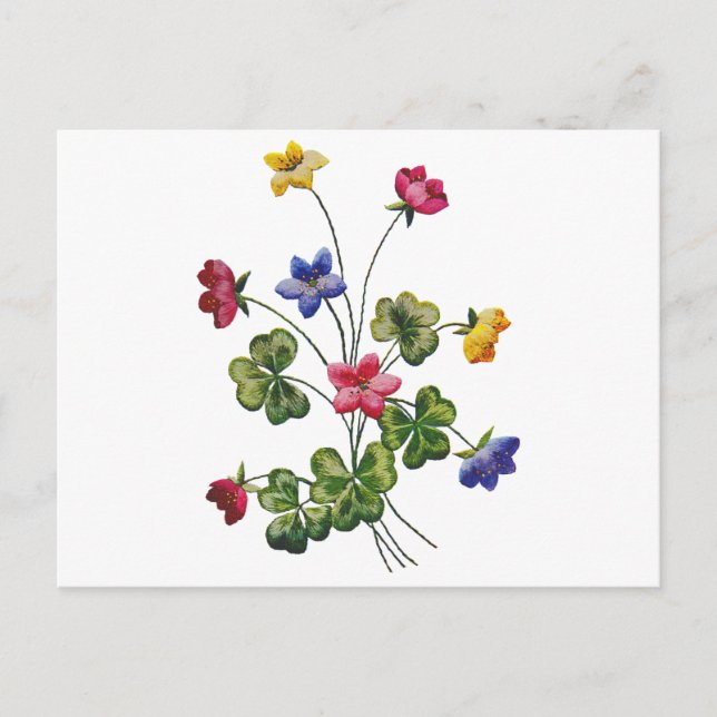 Embroidered Colorful Wood Sorrel Postcard (Front)