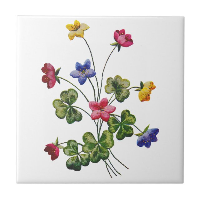 Embroidered Colorful Wood Sorrel Tile (Front)