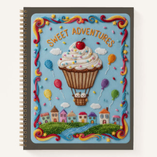 Embroidered Cupcake Balloon & Candy Village Notebook