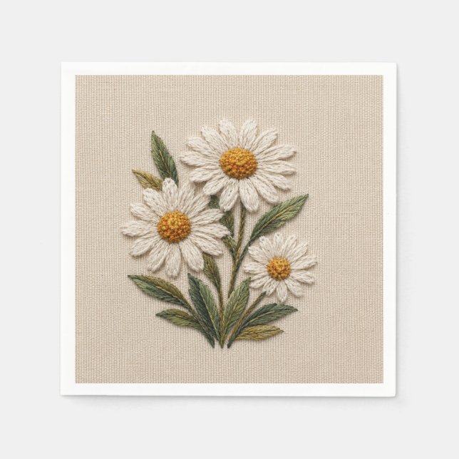 Embroidered Daisy Bloom Napkins (Front)