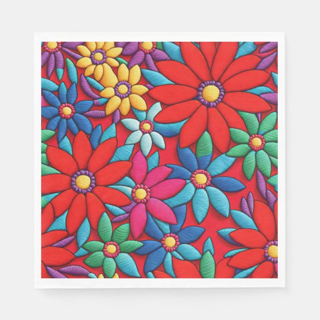 Embroidered Daisy Design Napkins (Front)