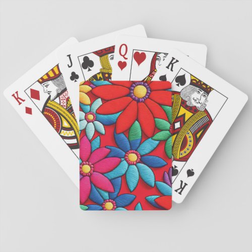 Embroidered Daisy Design Playing Cards